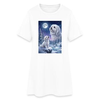 Howling to the Moon Meme Hund Malteser - Frauen T-Shirt-Kleid - Weiß - Vorne