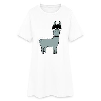 Lama Nerd Geek Hornglasses Noeud papillon Drôle Alpaga Mignon - Robe T-shirt Femme - blanc - Devant