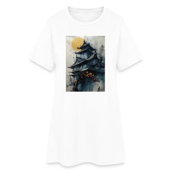 Pagode unter dem Mond in Aquarell - Frauen T-Shirt-Kleid - Weiß - Vorne