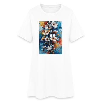 Helle Aquarellblüten - Frauen T-Shirt-Kleid - Weiß - Vorne