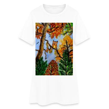 EG Blumen I Herbst I Geschenk I Bunt I Eule - Frauen T-Shirt-Kleid - Weiß - Vorne