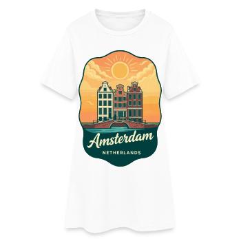 Voyage rétro au coucher du soleil aux Pays-Bas sur le canal d’Amsterdam - Robe T-shirt Femme - blanc - Devant