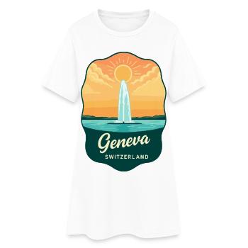 Geneva Jet d'Eau Vintage-Reiseabzeichen - Frauen T-Shirt-Kleid - Weiß - Vorne