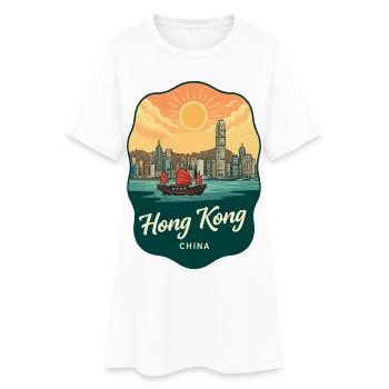 Insigne rétro du coucher de soleil du port Victoria de Hong Kong - Robe T-shirt Femme - blanc - Devant