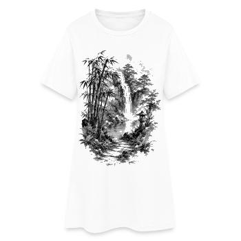 La nature japonaise avec du bambou et une cascade - Robe T-shirt Femme - blanc - Devant