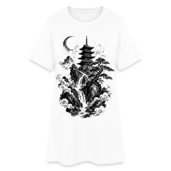 La nature japonaise avec pagode et cascade - Robe T-shirt Femme - blanc - Devant