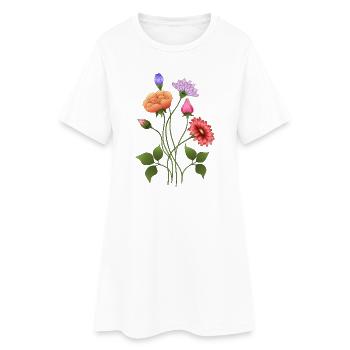 Blumen - Frauen T-Shirt-Kleid - Weiß - Vorne