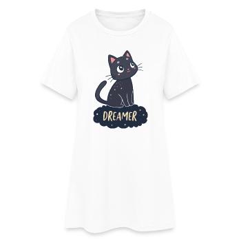 Chat rêveur nuit étoilée - Robe T-shirt Femme - blanc - Devant