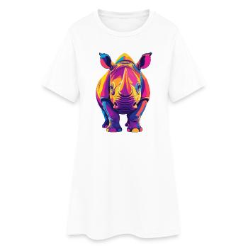 Colorful Rhino Pop Art Colorful Rhino Motif - Women’s T-Shirt Dress - white - Front