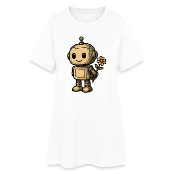 Robot mit Blume - Frauen T-Shirt-Kleid - Weiß - Vorne