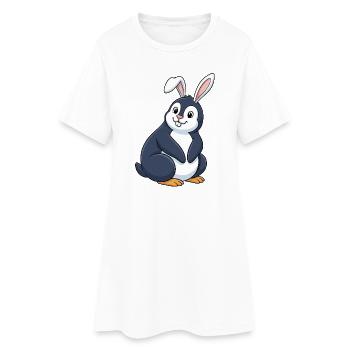 Süßer Pinguin Hase Fusion Cartoon Lustig Ostern - Frauen T-Shirt-Kleid - Weiß - Vorne