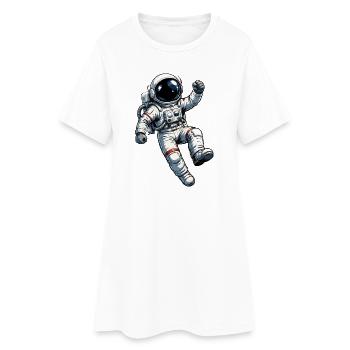 Retro-Astronaut Comic Druck - Frauen T-Shirt-Kleid - Weiß - Vorne