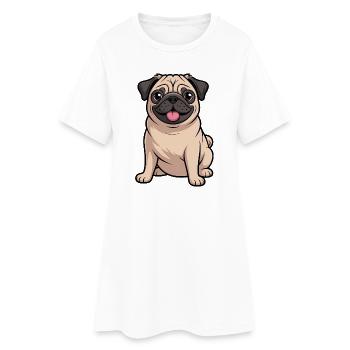 Cartoon Pug Dog Lover - Women’s T-Shirt Dress - white - Front