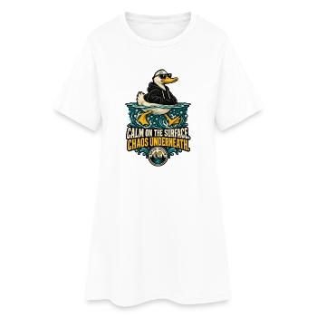 RobVibe Wildclub – Ruhige Oberflächenente - Frauen T-Shirt-Kleid - Weiß - Vorne