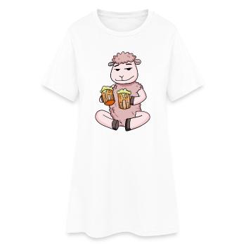 Sheep with beer glasses Beer Drinking alcohol - Women’s T-Shirt Dress - white - Front