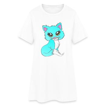 sitzende katze türkies, geschenkidee frau - Frauen T-Shirt-Kleid - Weiß - Vorne