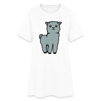 Mignon Alpaga Lama Animal Doux Moelleux Bande Dessinée - Robe T-shirt Femme - blanc - Devant