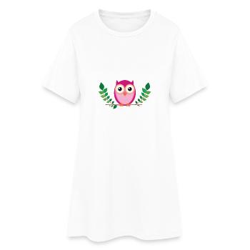 Little pink owl - Women’s T-Shirt Dress - white - Front
