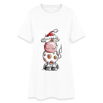 Ho Ho Ho Noël Vache - Cadeau - Robe T-shirt Femme - blanc - Devant