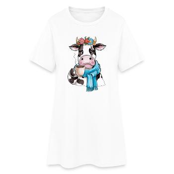 Vache café - Robe T-shirt Femme - blanc - Devant