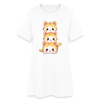 Trio de chatons empilés - Robe T-shirt Femme - blanc - Devant