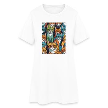 Chats colorés avec motif de lunettes - Robe T-shirt Femme - blanc - Devant