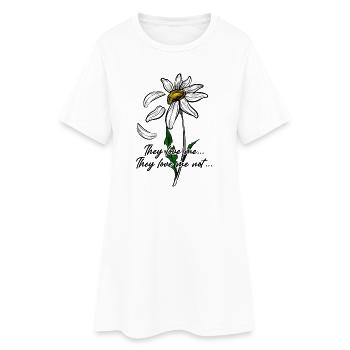 Art au trait marguerité sur fond noir - Robe T-shirt Femme - blanc - Devant