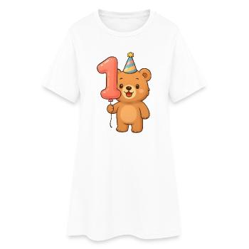 Ours avec ballon pour ses 1er ans - Robe T-shirt Femme - blanc - Devant
