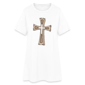 Écusson en forme de croix ornée - Robe T-shirt Femme - blanc - Devant
