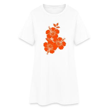 Orange Hibiscus Triple Flower Silhouette - Women’s T-Shirt Dress - white - Front