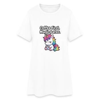 Café d’abord, magie puis licorne - Robe T-shirt Femme - blanc - Devant