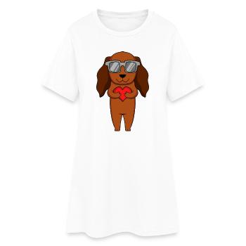 Dachshund with sunglasses and heart - Women’s T-Shirt Dress - white - Front