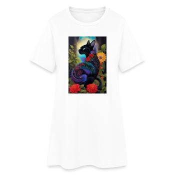 Flower cat - Women’s T-Shirt Dress - white - Front