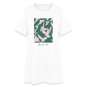 Fly High, Bird – Elegantes Vogel-Design - Frauen T-Shirt-Kleid - Weiß - Vorne