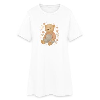Süßer Boho Teddybär mit Blumen – Baby Design - Frauen T-Shirt-Kleid - Weiß - Vorne