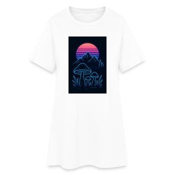 Paysage de champignons au néon au coucher du soleil - Robe T-shirt Femme - blanc - Devant