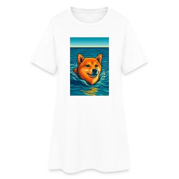 Scène de baignade joyeuse avec un chien Shiba Inu - Robe T-shirt Femme - blanc - Devant