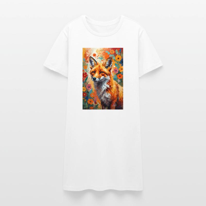 Fox flowers abstract fox lover gift Women’s T-Shirt Dress