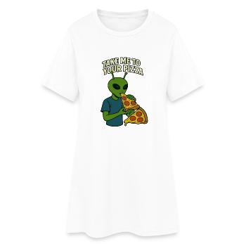 Alien Pizza T-Shirt Design with Slogan  - Women’s T-Shirt Dress - white - Front
