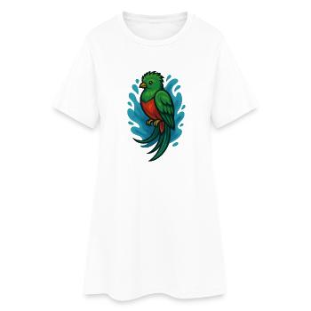 Oiseau Quetzal vert avec aquarelle bleue - Robe T-shirt Femme - blanc - Devant