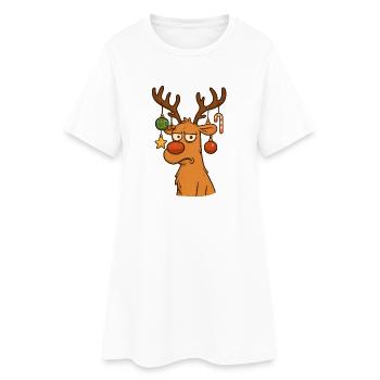 Renne avec décorations de Noël Dessin animé - Robe T-shirt Femme - blanc - Devant
