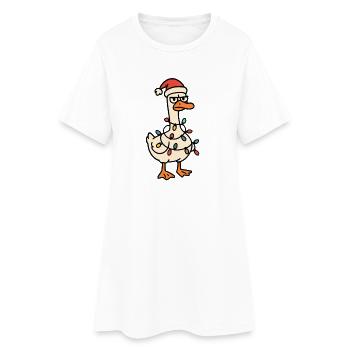 Canard avec des guirlandes lumineuses et un chapeau de Père Noël - Robe T-shirt Femme - blanc - Devant