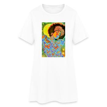 Schmetterlingsseele in Neonblüte - Frauen T-Shirt-Kleid - Weiß - Vorne