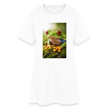 Green frog in sunshine eyes - Women’s T-Shirt Dress - white - Front