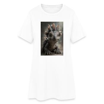Kleines Stegosaurus-Porträt - Frauen T-Shirt-Kleid - Weiß - Vorne