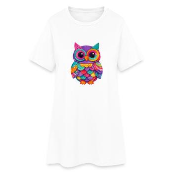 Magie du Hibou en Patchwork - Robe T-shirt Femme - blanc - Devant