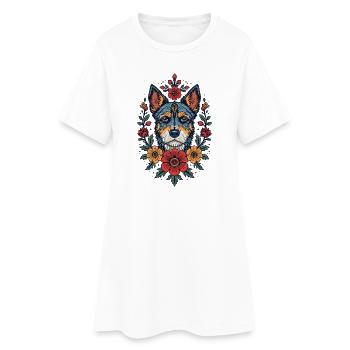 Flowers Dog Terrier Portrait - Women’s T-Shirt Dress - white - Front