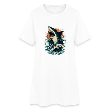 Shark roars through orange waves - Women’s T-Shirt Dress - white - Front