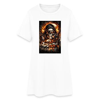 Crâne urbain avec une silhouette en flammes - Robe T-shirt Femme - blanc - Devant