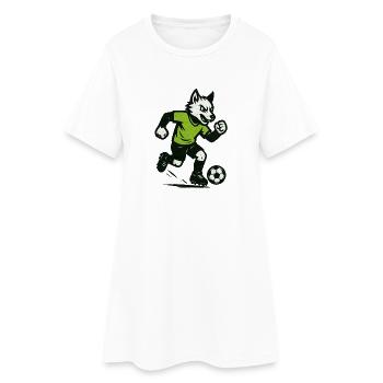 Grüner Wolf Fußballdribbler - Frauen T-Shirt-Kleid - Weiß - Vorne